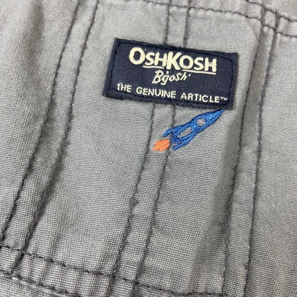 OshKosh B'gosh Boys Size 2T Gray Rocket Ship Planet Embroidered‎ Denim Overalls